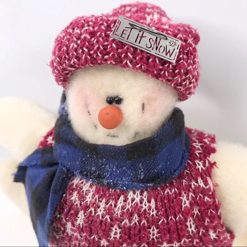 Vintage Handmade Let It Snow Plush Snowman Sweater Muffler Stuffed Animal Decor